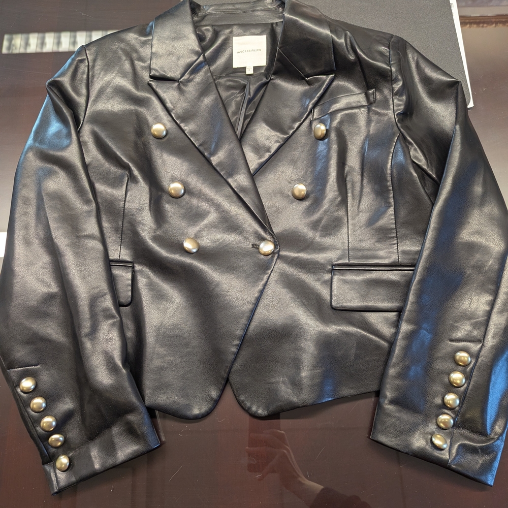 Black Double-Breasted Women's Jacket XXL faux Leather EUC